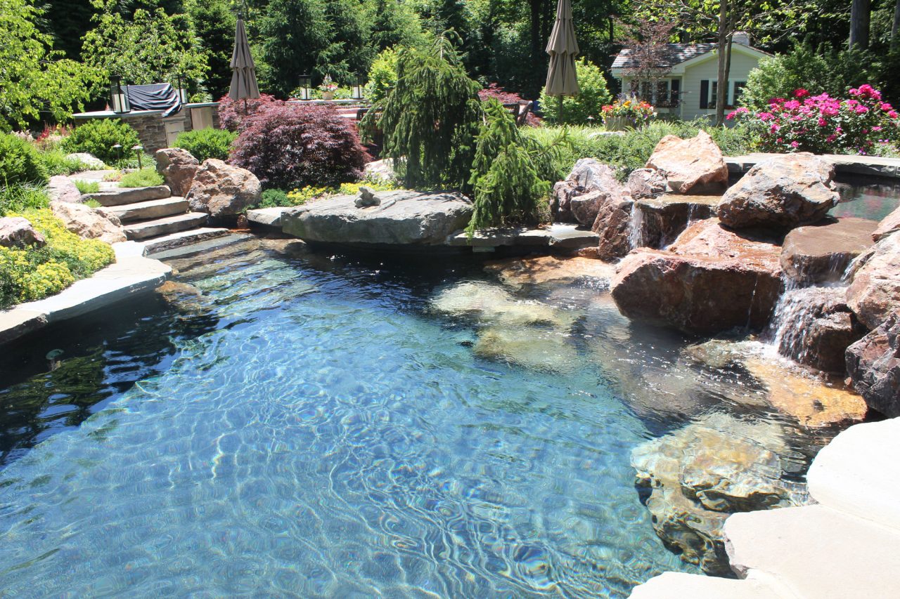 Naturalistic pool with natural waterfall