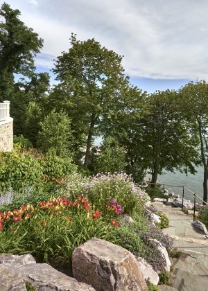 Bluff with flagstone steps and perennials